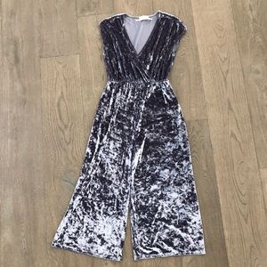 Urban Outfitters Silver Velvet Cropped Jumpsuit